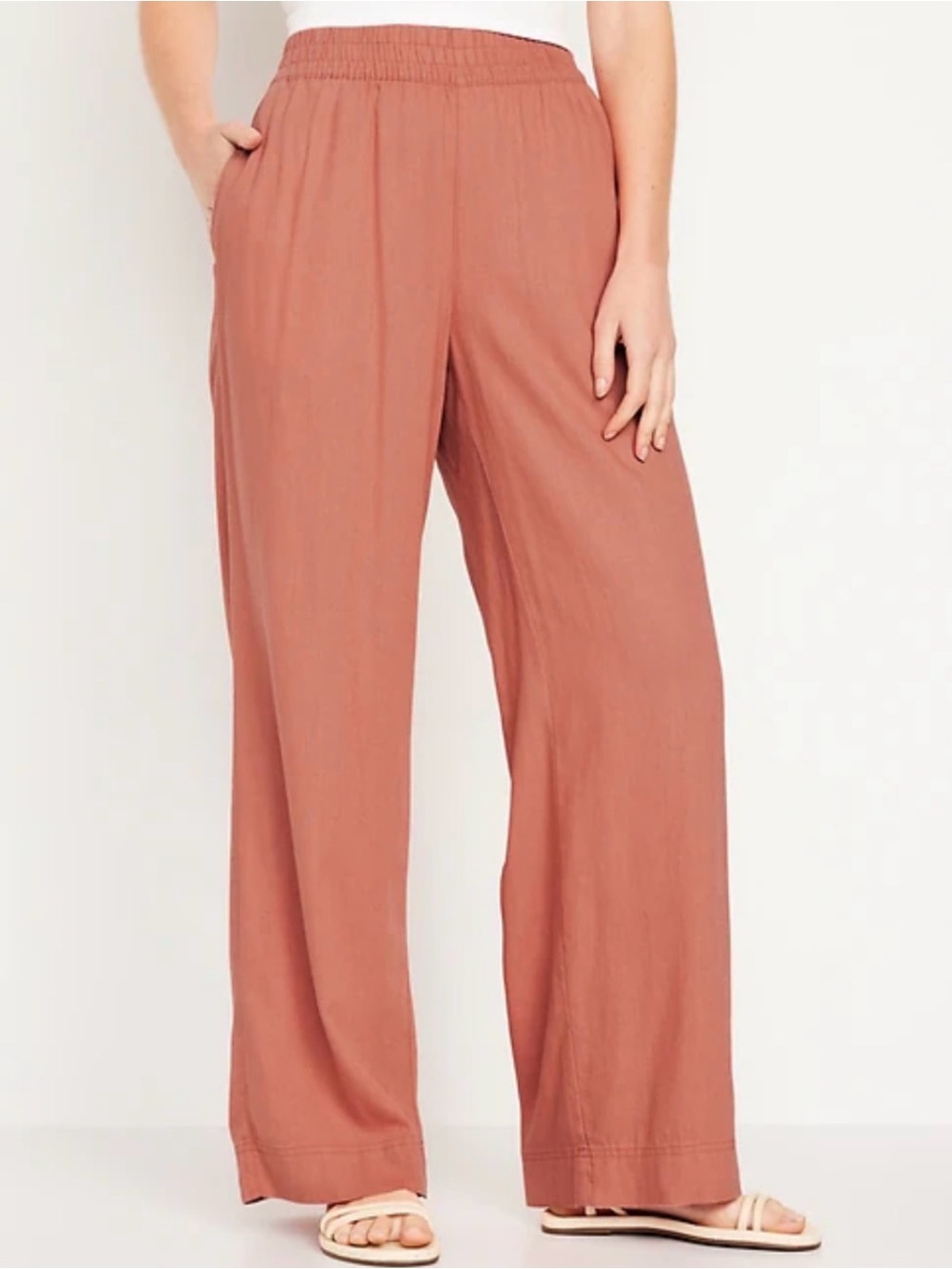 Old Navy Pants Size Large Tall High-Waisted Linen-Blend Wide-Leg Amberglow